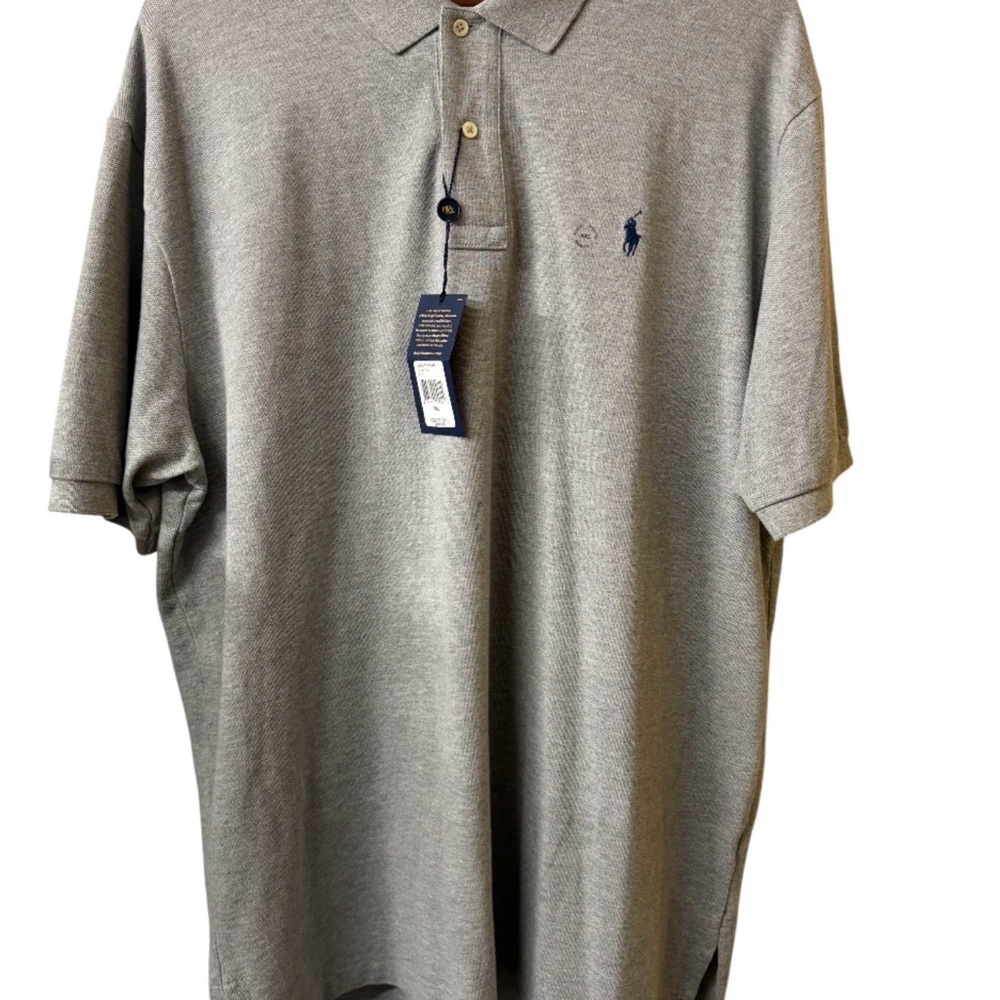 New With Tag Polo by Ralph Lauren Gray Cotton Men's Polo Shirt with Navy Pony